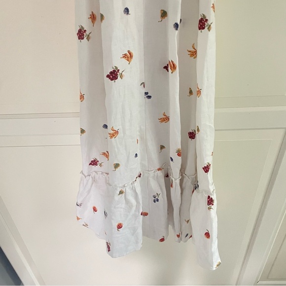 Reformation Veronika fruit print 100% linen white midi dress 26822 - Picture 8 of 12